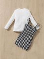 SHEIN Baby Girl Ribbed Knit Tee & Houndstooth Print Cami Dress