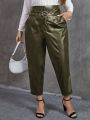 SHEIN Clasi Plus Size High Waist Slanted Pocket Pu Leather Pants