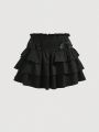 SHEIN MOD Women's Plus Size Bow Decorated Three-Tiered Ruffled Hem Skirt