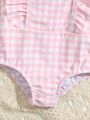 Baby Plaid Ruffle Trim One Piece Swimsuit