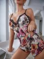 Floral Print Lace Trim PJ Set