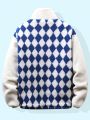 Men's Blue Rhombus Checked White Base Lamb Wool Coat