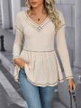 SHEIN LUNE V-Neck Cinching Waist Long Sleeve T-Shirt