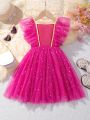 Young Girl Butterfly Knot Decor Mesh Dress