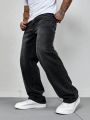 Men's Straight Leg Jeans With Loose Fit And Diagonal Pockets