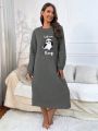 Bear & Letter Embroidery Plush Sleepwear Dress