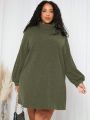 SHEIN CURVE+ Plus Size Women's Stand Collar Lantern Sleeve Dress