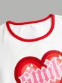 Teen Girl's Letter & Heart Printed Short Sleeve T-Shirt And Bell Bottoms Pants Set