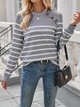 SHEIN LUNE Women's Striped Long Sleeve T-shirt