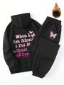 SHEIN Unity Slogan Printed Fleece Hoodie And Sweatpants Set With Drawstring