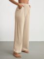 SHEIN Leisure Solid Color High Waisted Wide Leg Pants For Home Wear, Elastic Waistband