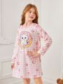 Cute Cat Donut Print Long-Sleeved Dress For Tween Girls