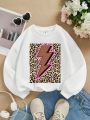 Big Girls' Casual Lightning Print Long Sleeve Sweatshirt, Suitable For Autumn And Winter