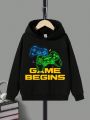 Boys' Leisure Game Controller & Letter Printed Hooded Fleece Sweatshirt