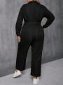 SHEIN Frenchy Plus Size Vacation Solid Color Front Button Jumpsuit