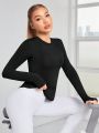 Yoga Basic Solid Color Long Sleeve Sports T-shirt With Thumb Hole
