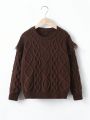 SHEIN Kids EVRYDAY Tween Girl Fuzzy Trim Drop Shoulder Sweater