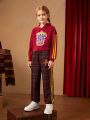 HARRY POTTER X SHEIN Tween Girl Plaid Patched Detail Contrast Tape Side Sweatpants