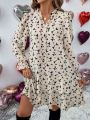 SHEIN LUNE Ladies Full Butterfly Print Ruffle Sleeve Dress