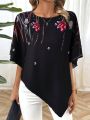 Women's Irregular Hem Shirt With Floral Print