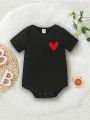 1pc Baby Girls' Heart Pattern Short Sleeve Bodysuit