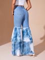 SHEIN BAE Tie-Dye Patchwork Flared Jeans