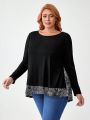 Fefe Marin Plus Size Women'S Patchwork Paisley Print Long Sleeve T-Shirt