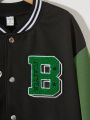 Teenage Boys' Letter Patchwork Contrast Color Baseball Jacket