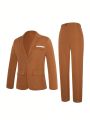 Teenage Boys' Turn-down Collar Suit Jacket And Suit Pants Set