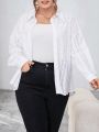 SHEIN Essnce Plus Size Mesh Knit Drop Shoulder Casual Shirt