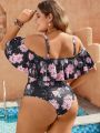 SHEIN Swim Classy Plus Size Off-shoulder Floral Printed One-piece Swimsuit