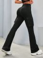 SHEIN Daily&Casual Women's Flap Pocket Yoga Flare Pants