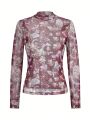 AFreitas Women's Floral Print Stand Collar Long Sleeve Blouse