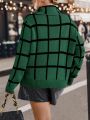 Plus Size Plaid Turtleneck Pullover