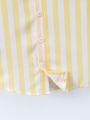 SHEIN Kids SPRTY Boys' Gentlemanly Striped Shirt With Bow Tie Collar, Fashionable And Versatile