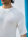 Men'S Solid Color Short Sleeve Knit Sweater With Small Holes