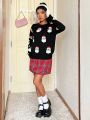 SHEIN Qutie Women's Christmas Santa Claus Pattern Round Neck Sweater