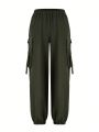 SHEIN LUNE Women's Plus Size Solid Color Drawstring Waist & Cuffed Pants
