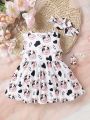 Infant Girls' Sleeveless Cartoon Printed Full-Length Dress