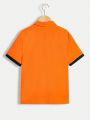 SHEIN Kids EVRYDAY Tween Boy Casual Loose Knitted Polo Shirt With Color-Blocking Placket, Sleeve Cuffs And Collar