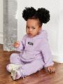 SHEIN Baby Girl Letter Patched Kangaroo Pocket Teddy Hoodie & Pants