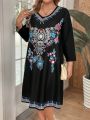 Plus Size Printed V-Neck Dress