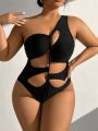 SHEIN Swim BAE Plus Size One Shoulder Hollow Out One-Piece Swimsuit For Women