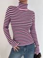 DAZY Kpop Striped Turtleneck Sweater For Layering