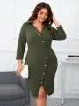 SHEIN Clasi Women'S Plus Size Button Detail Split Hem Dress