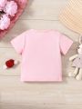 SHEIN Baby Girls' Casual Cute Slogan Print Short Sleeve T-Shirt For Summer