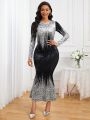 SHEIN Lady Women's Gradient Color Mermaid Hem Long Sleeve Dress