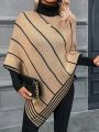 SHEIN Frenchy Striped Pattern Batwing Sleeve Asymmetrical Hem Knit Poncho