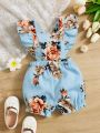 SHEIN Baby Floral Print Ruffle Trim Overall Romper