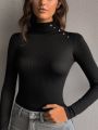 SHEIN Frenchy Solid Color Fitted Long Sleeve T-shirt